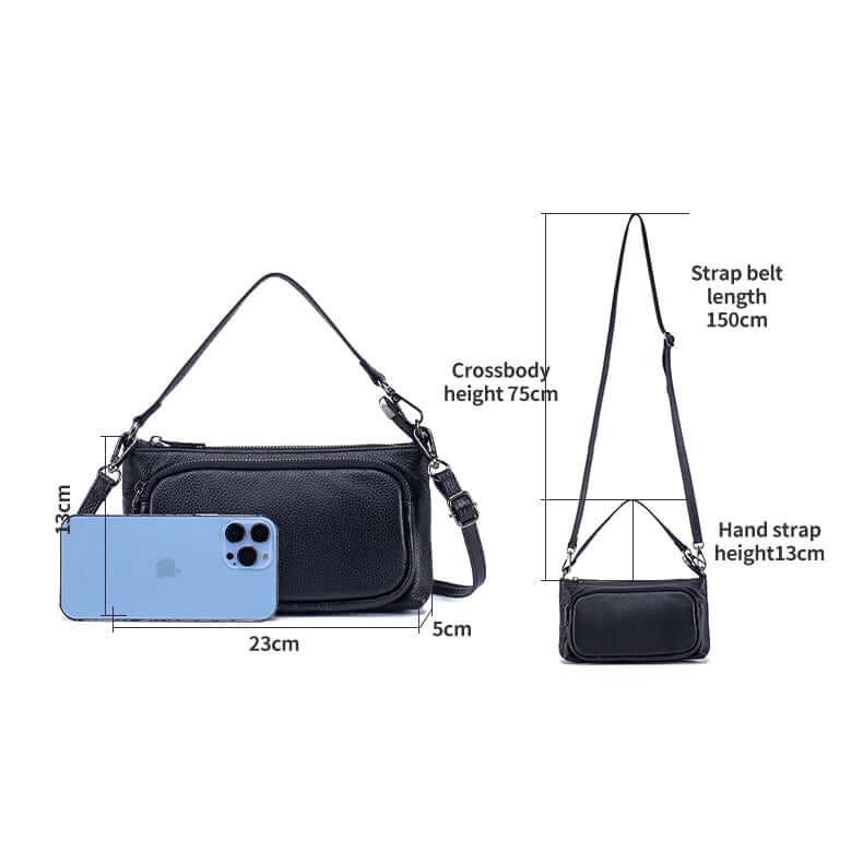 Size guide for leather small crossbody bag