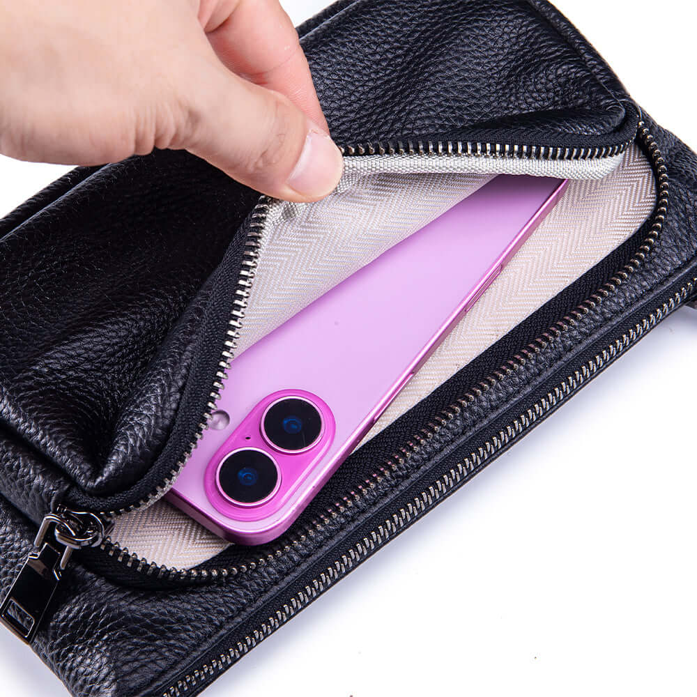 High quality zipper leather small crossbody bag