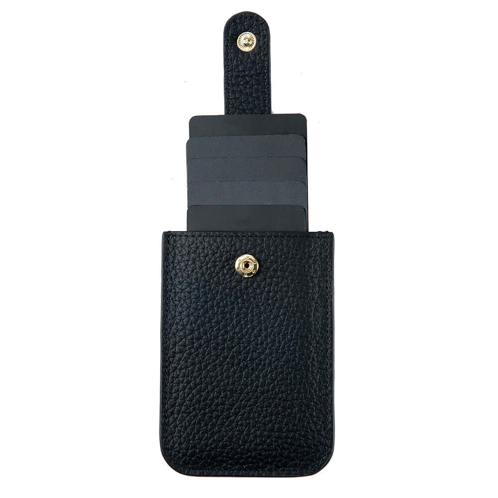 Open view of stretch card holder showing card storage layout.