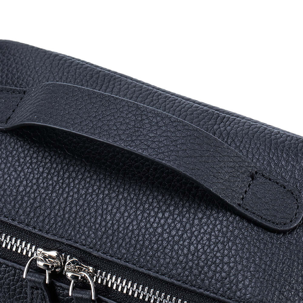 Close-up leather toiletry case details
