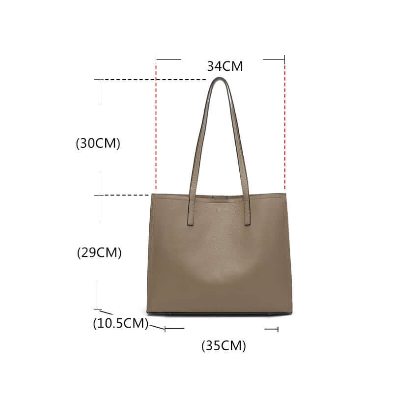 Leather tote bag with measurements