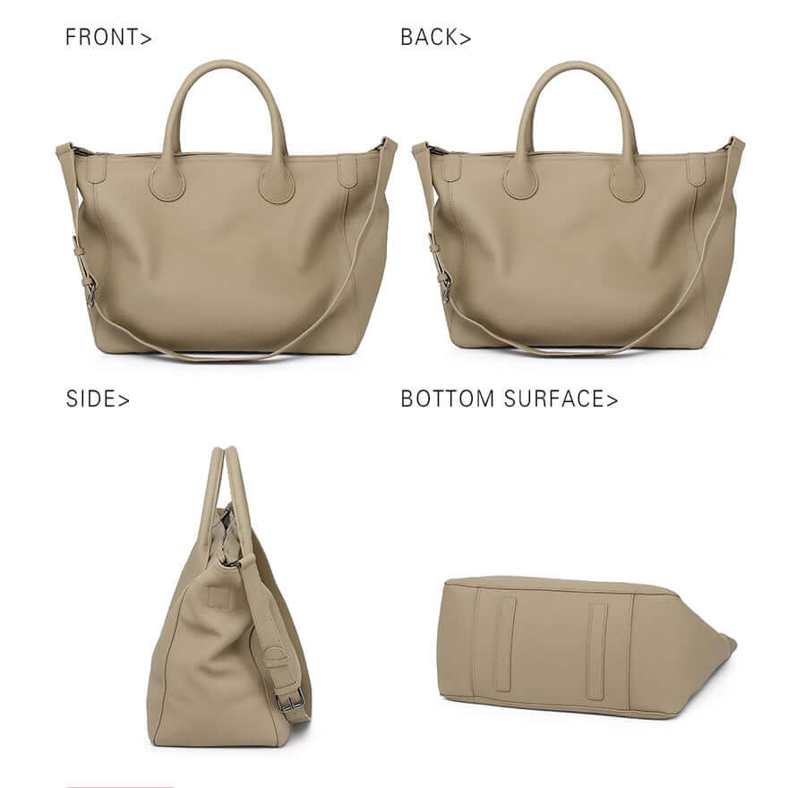 front and back view of leather tote handbag large capacity NZ