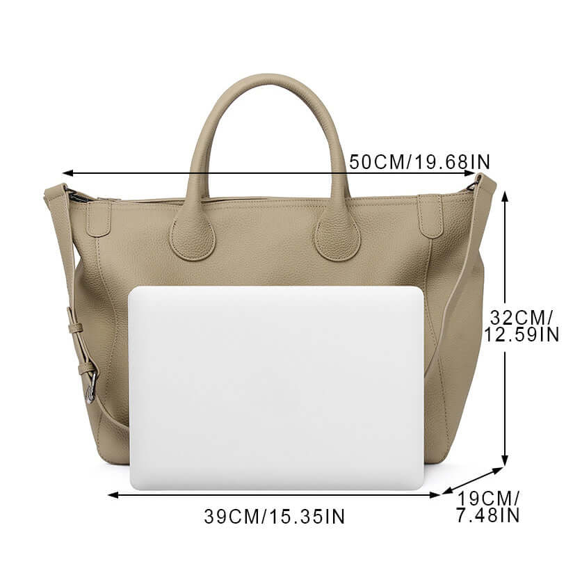 leather tote handbag size guide fits 15-inch laptop NZ