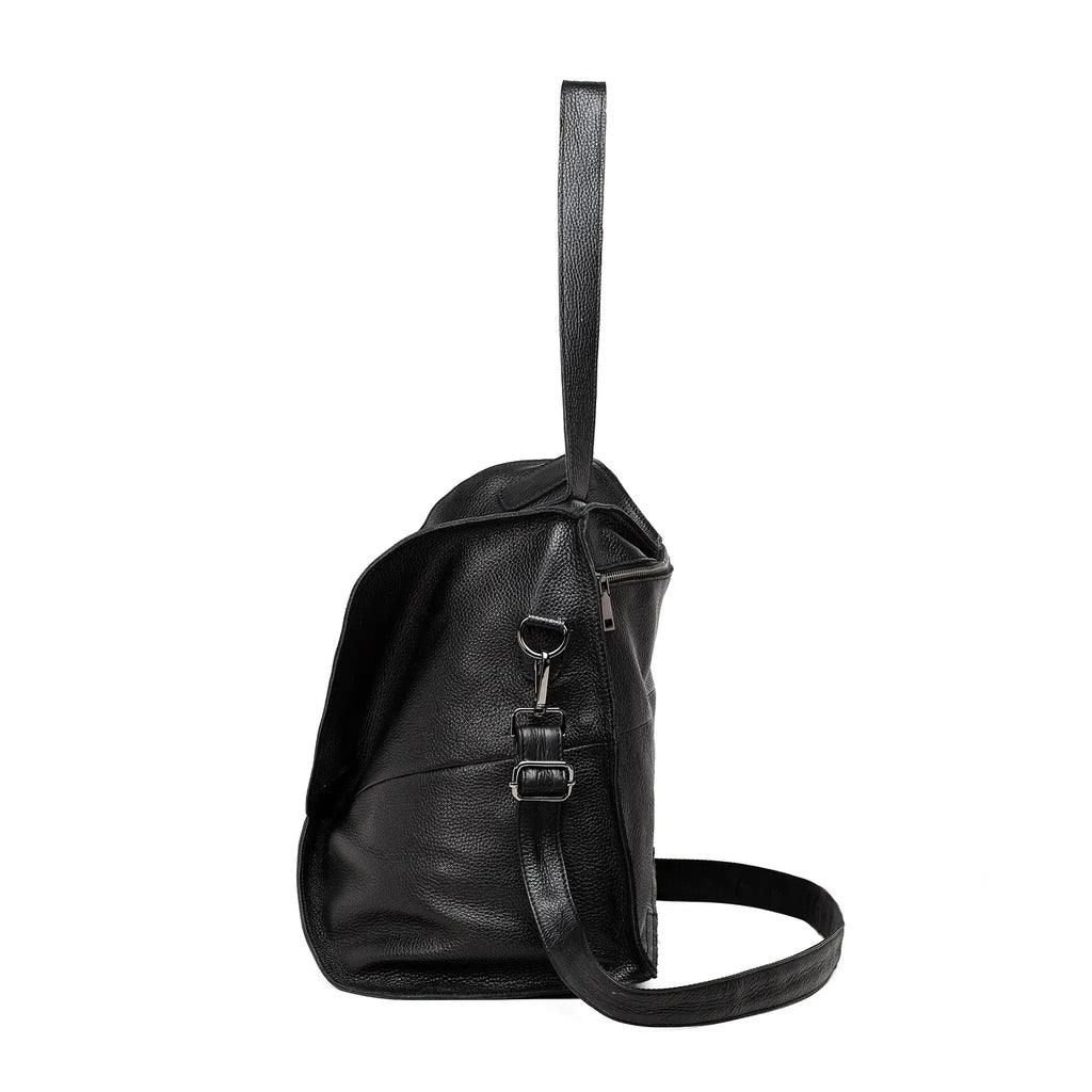 Leather tote featuring short and long straps