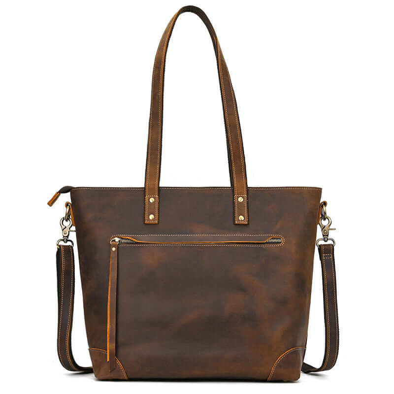 Back view of women’s leather work tote