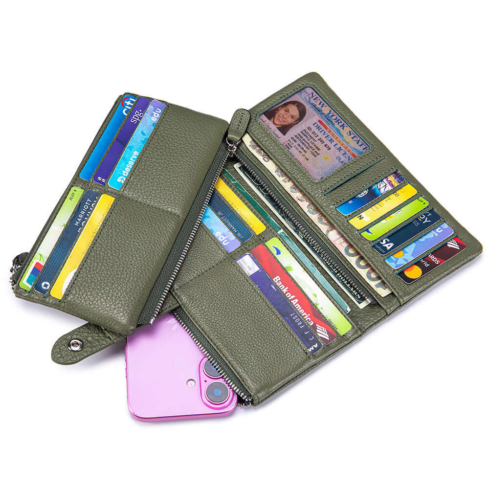 Light green wallet with multiple card slots