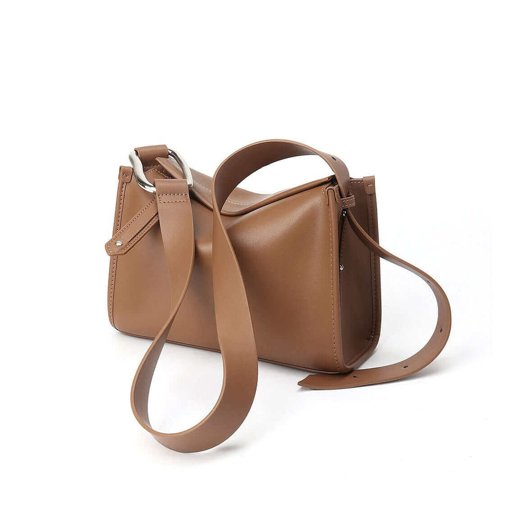 Lightweight women's leather shoulder bag with adjustable strap.