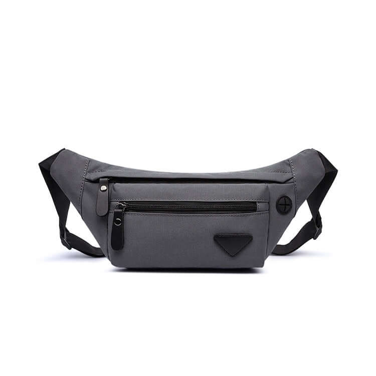 Casual grey crossbody bum bag for men, water-resistant fabric.