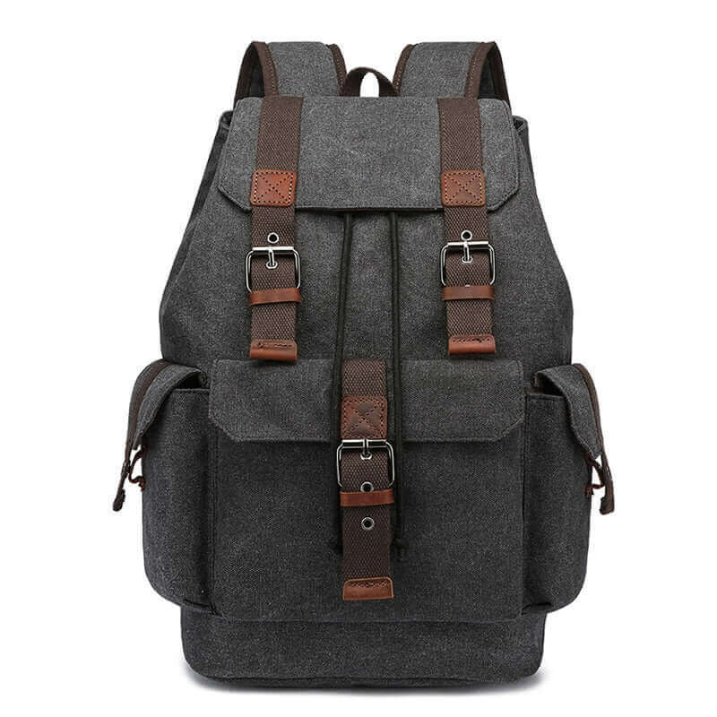 Drawstring closure of men's canvas laptop backpack