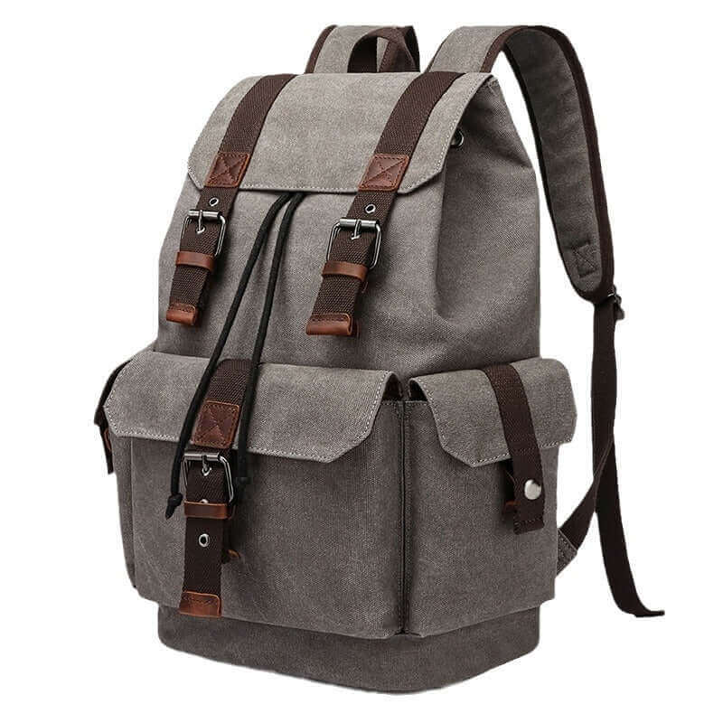 Multiple pockets of men's canvas laptop backpack