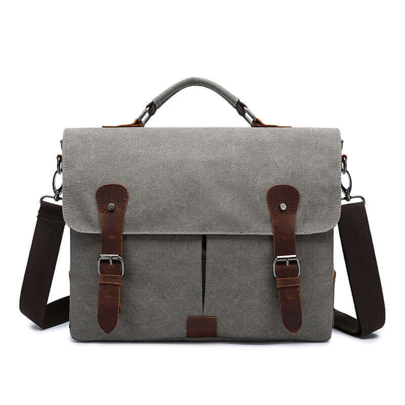 Men's canvas laptop messenger bag in grey