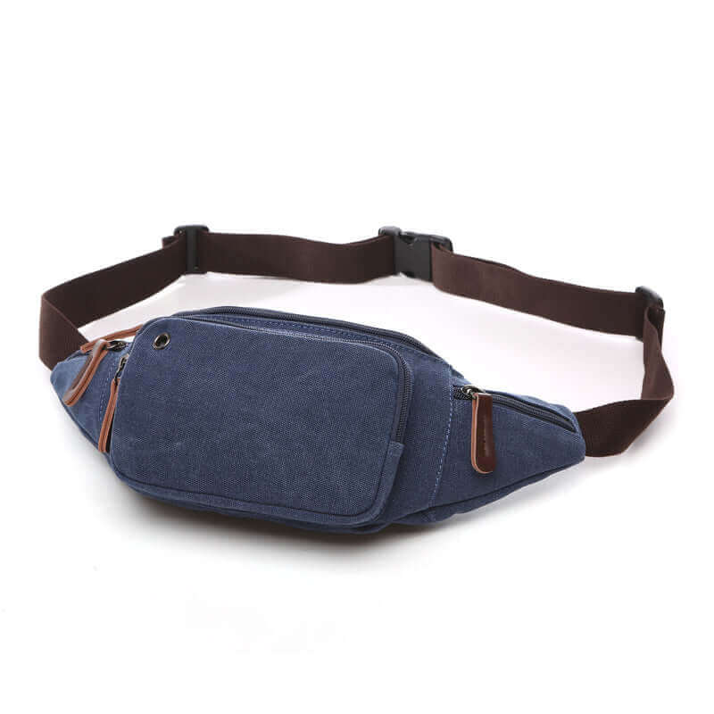 Men's canvas waist bag with an adjustable strap for a comfortable fit.