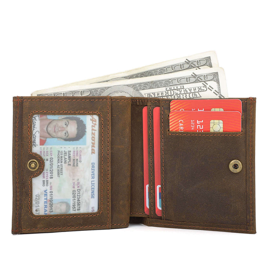 Compact genuine leather wallet with RFID protection for men in NZ.