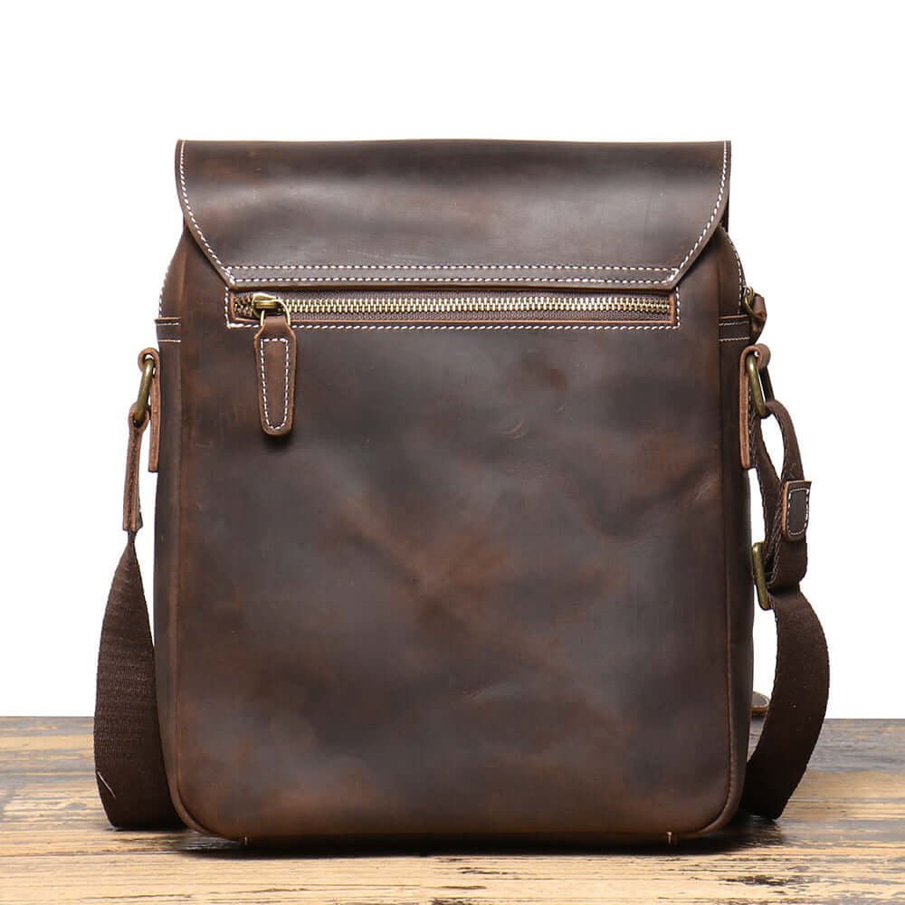 Back view of men’s genuine leather crossbody bag
