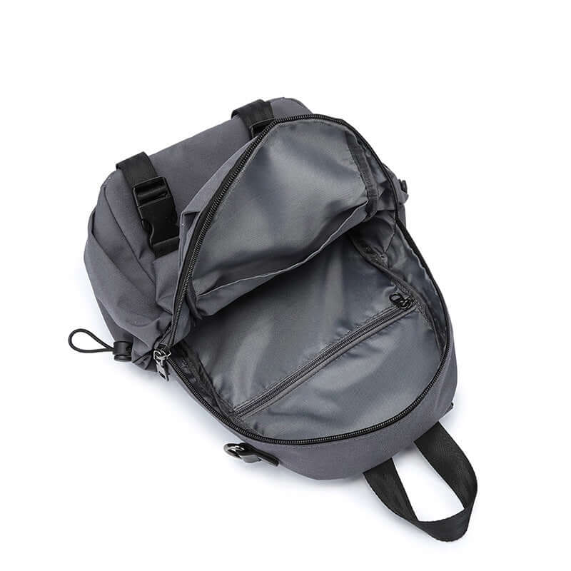 Travel-friendly sling bag with multiple pockets for carrying essentials.