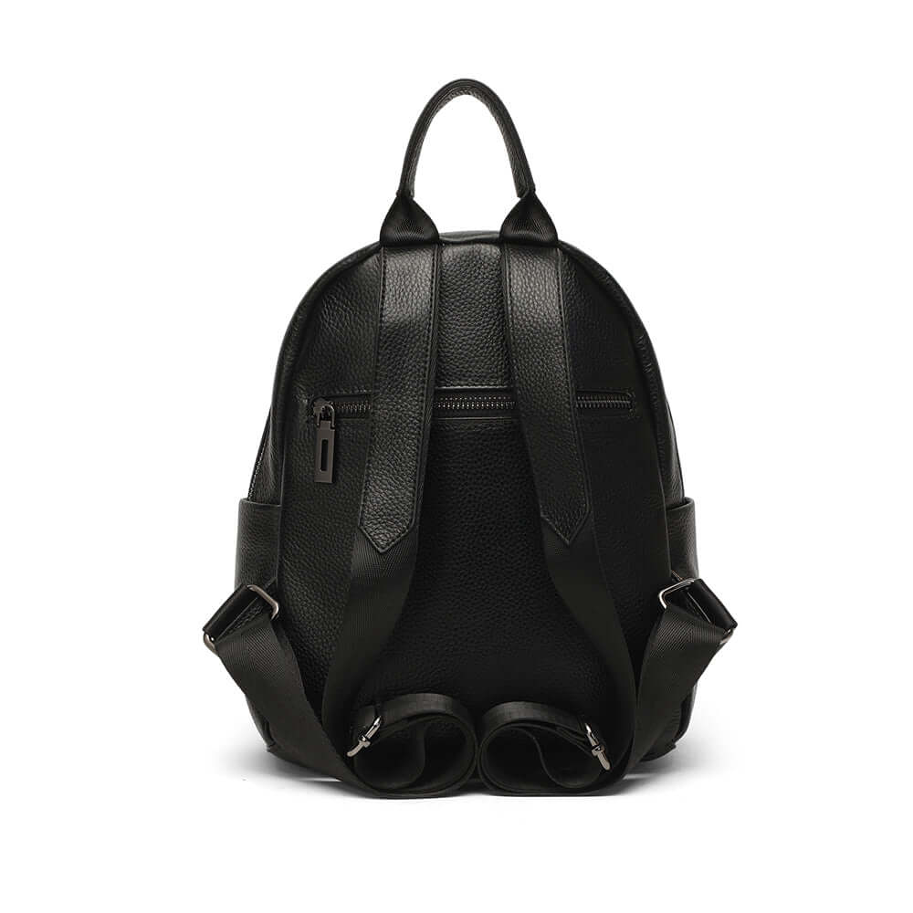 back view with padded straps on leather backpack