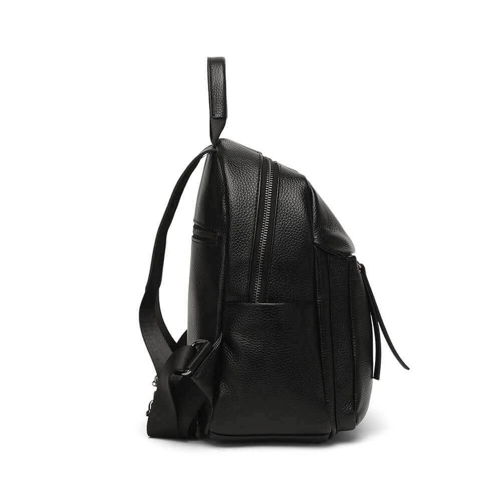 side profile showing backpack depth and structure