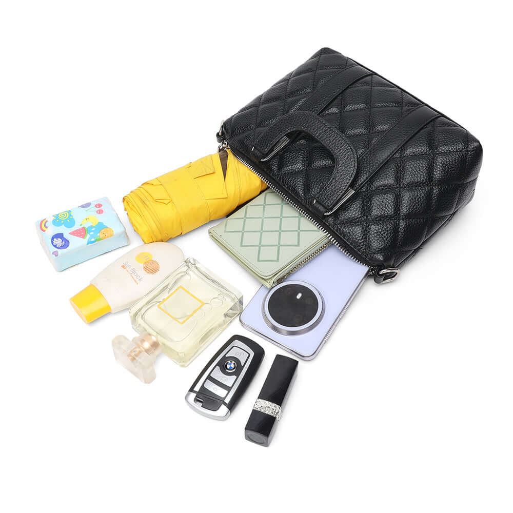 Capacity display of mini quilted leather handbag