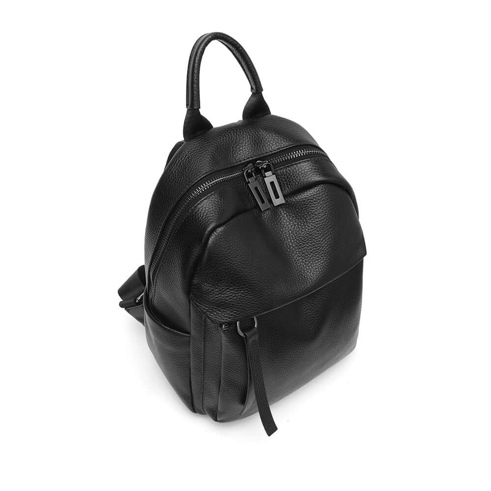 angled display of women’s mini leather backpack