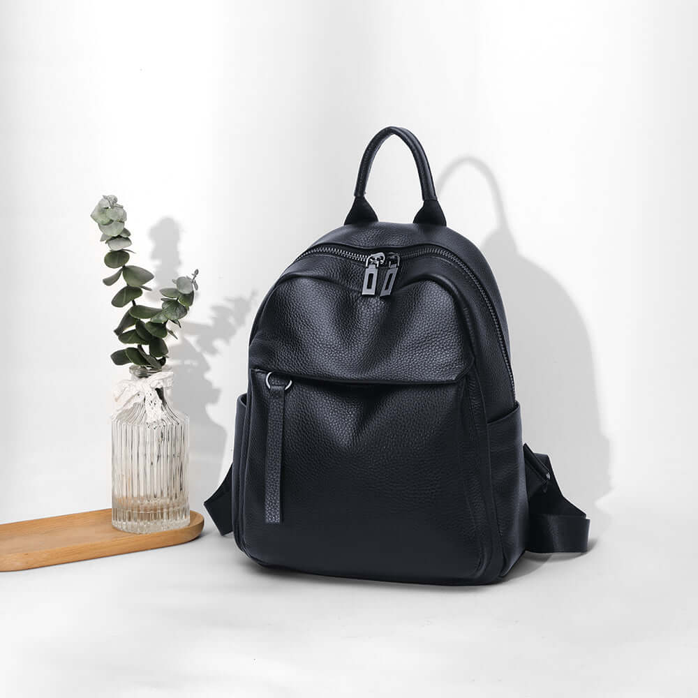soft textured leather and smooth shape of backpack
