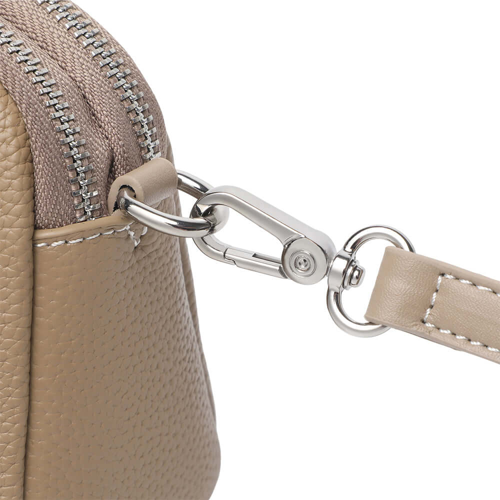 Mini leather handbag details.