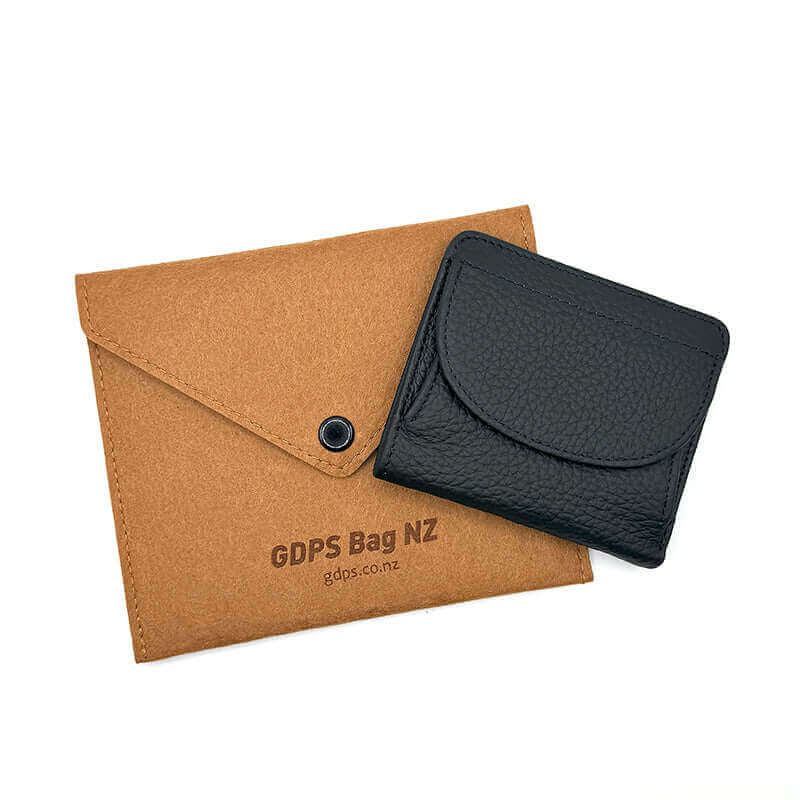 Minimalist women's leather wallet with RFID protection, offering practical storage for everyday essentials.