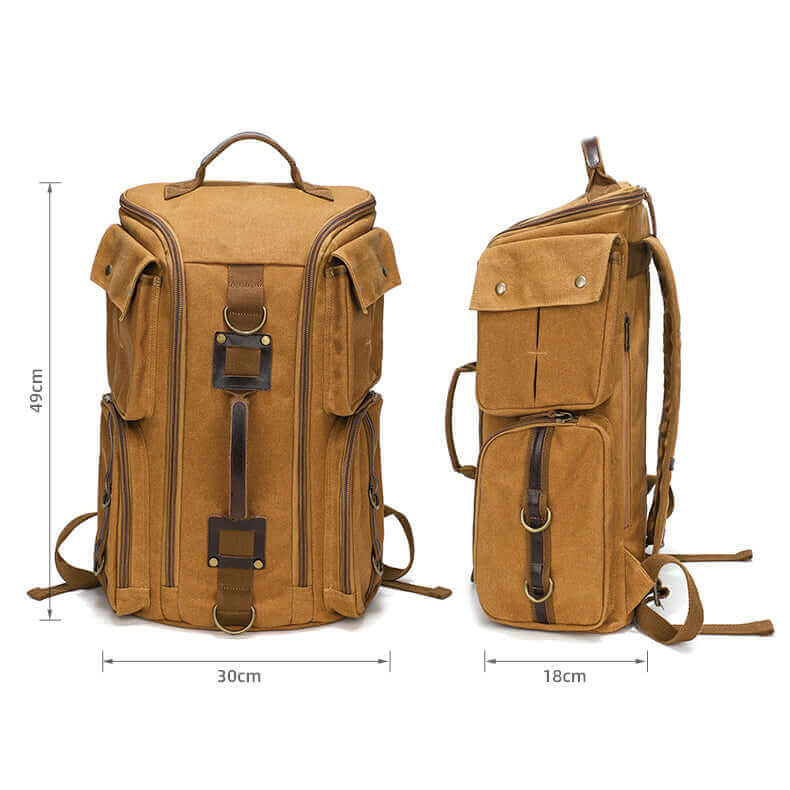 Multi-pocket canvas backpack offering versatile storage options