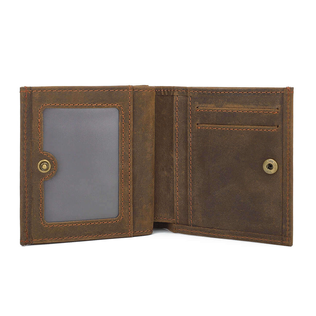 Compact Crazy Horse leather wallet for men, available in NZ.