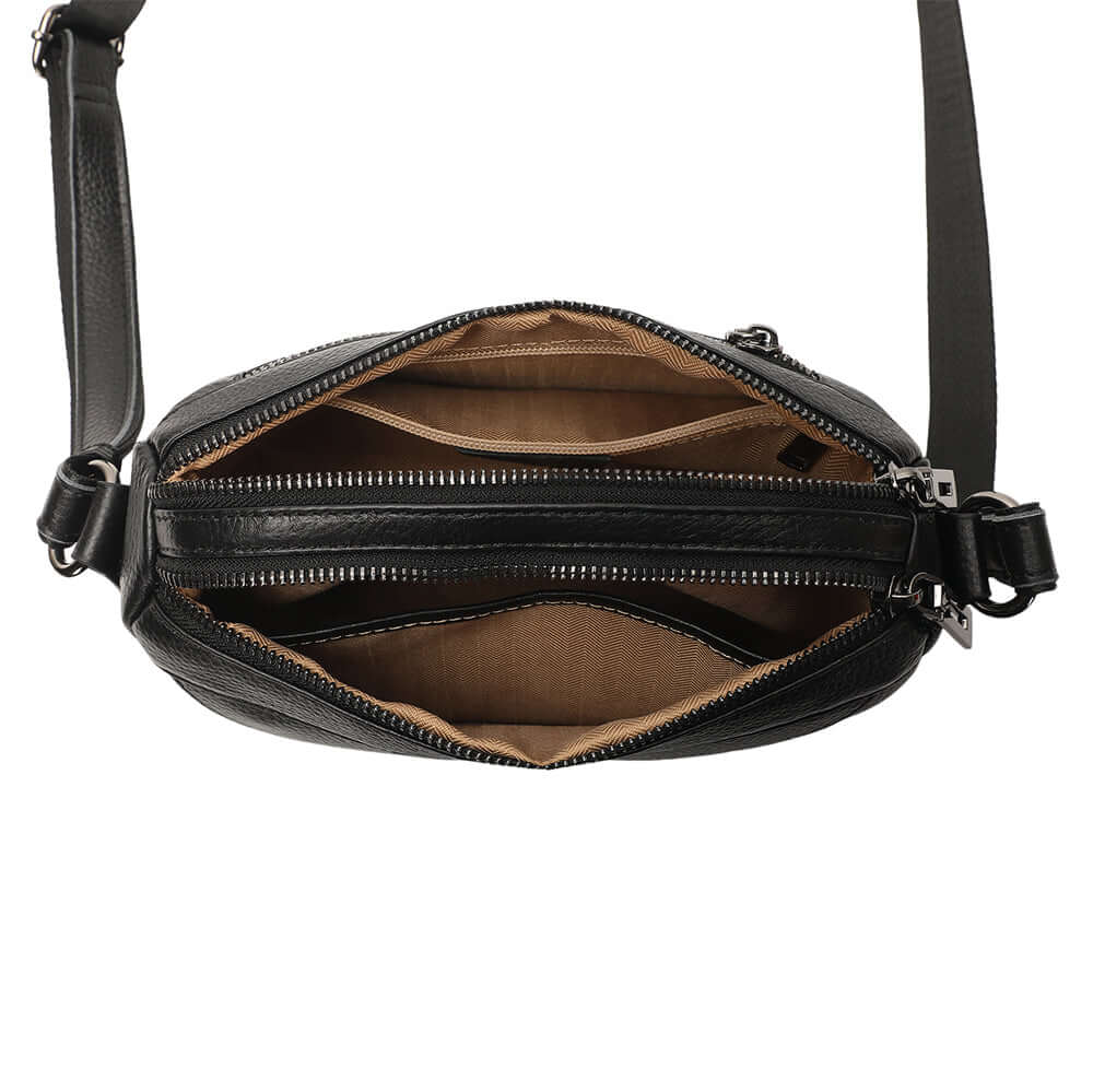 Multi-pocket leather crossbody bag for organised storage