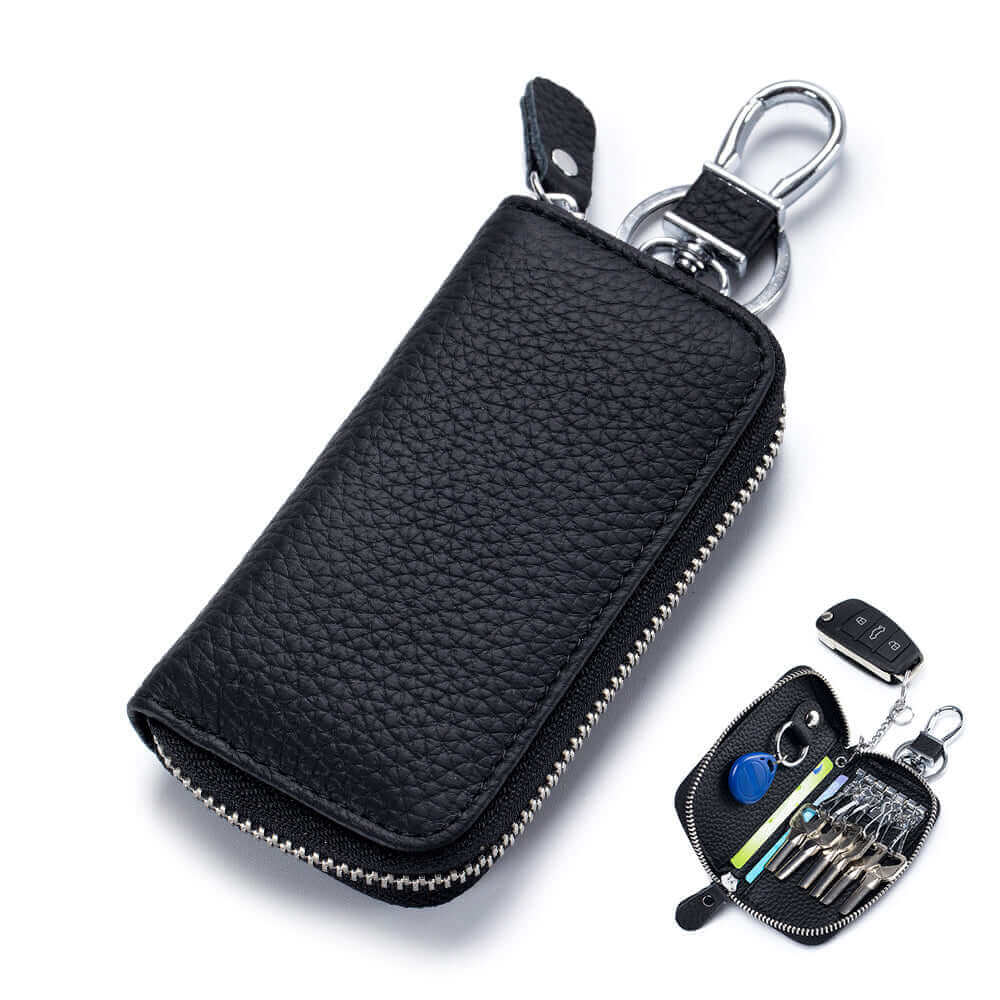 Black leather key holder wallet with multiple key slots.