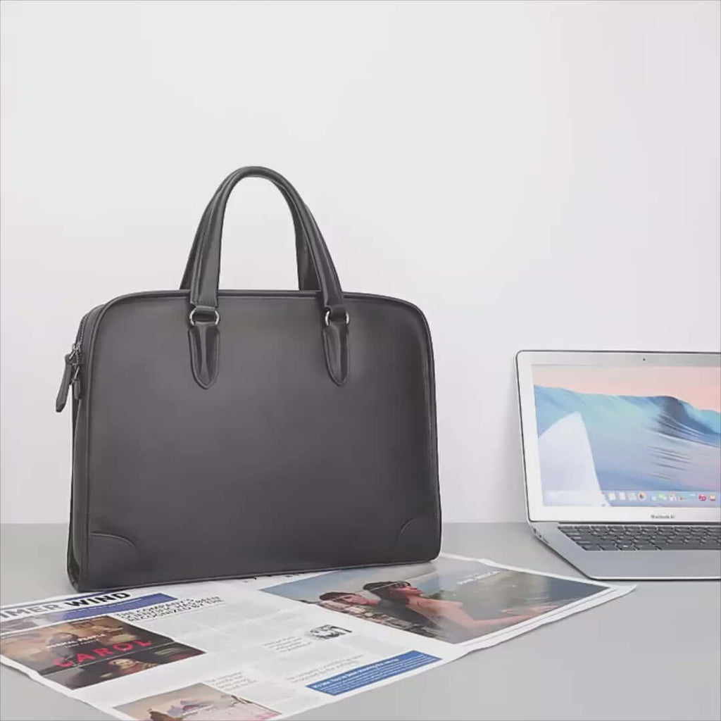 Men's Black Leather Laptop Bag - Sleek & Functional