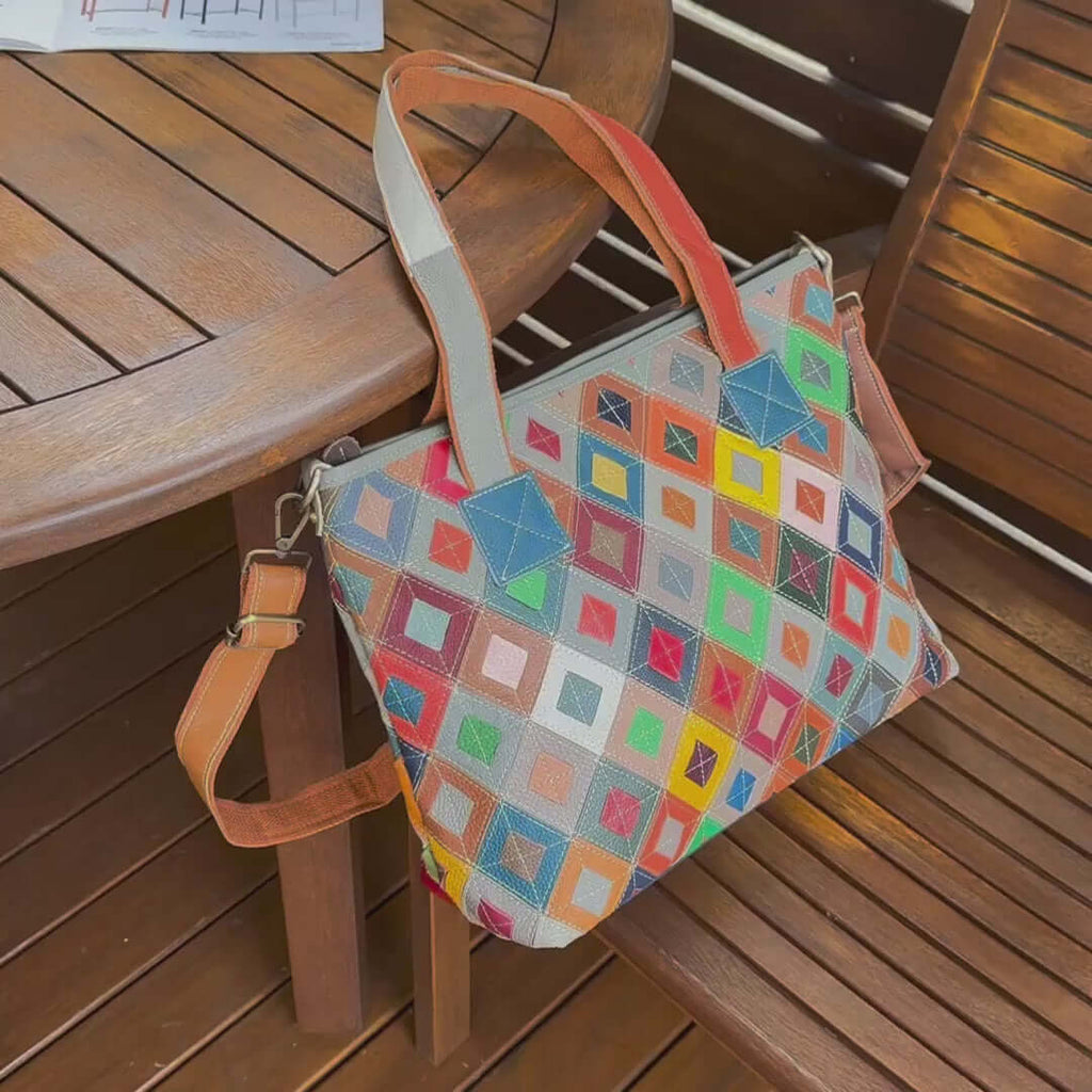 Colorful Leather Tote Bag - Unique Patchwork Design for Every Occasion