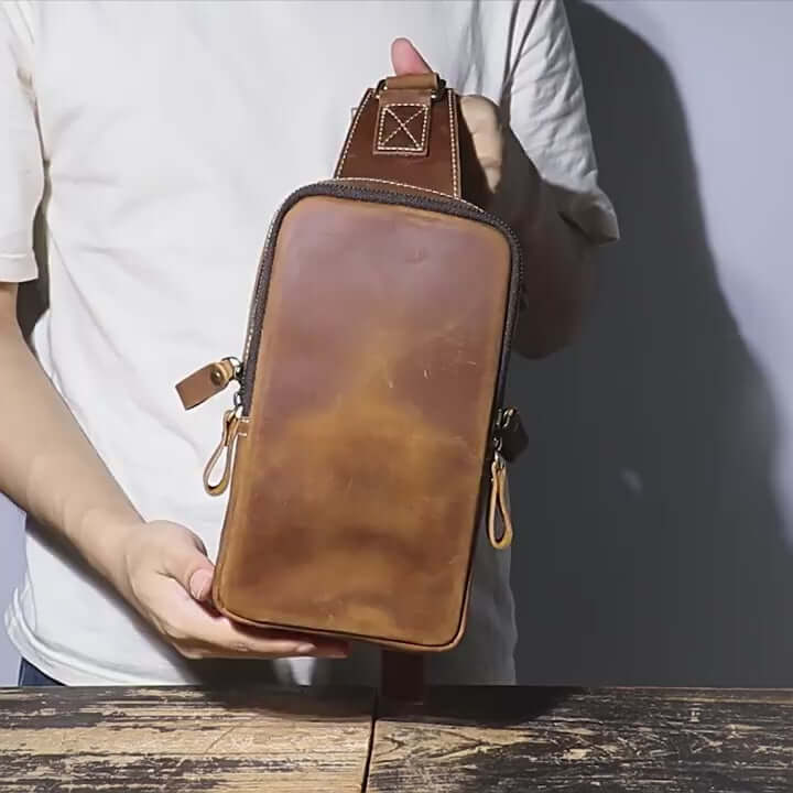 Small Leather Sling Bag – Vintage Crossbody Chest Bag
