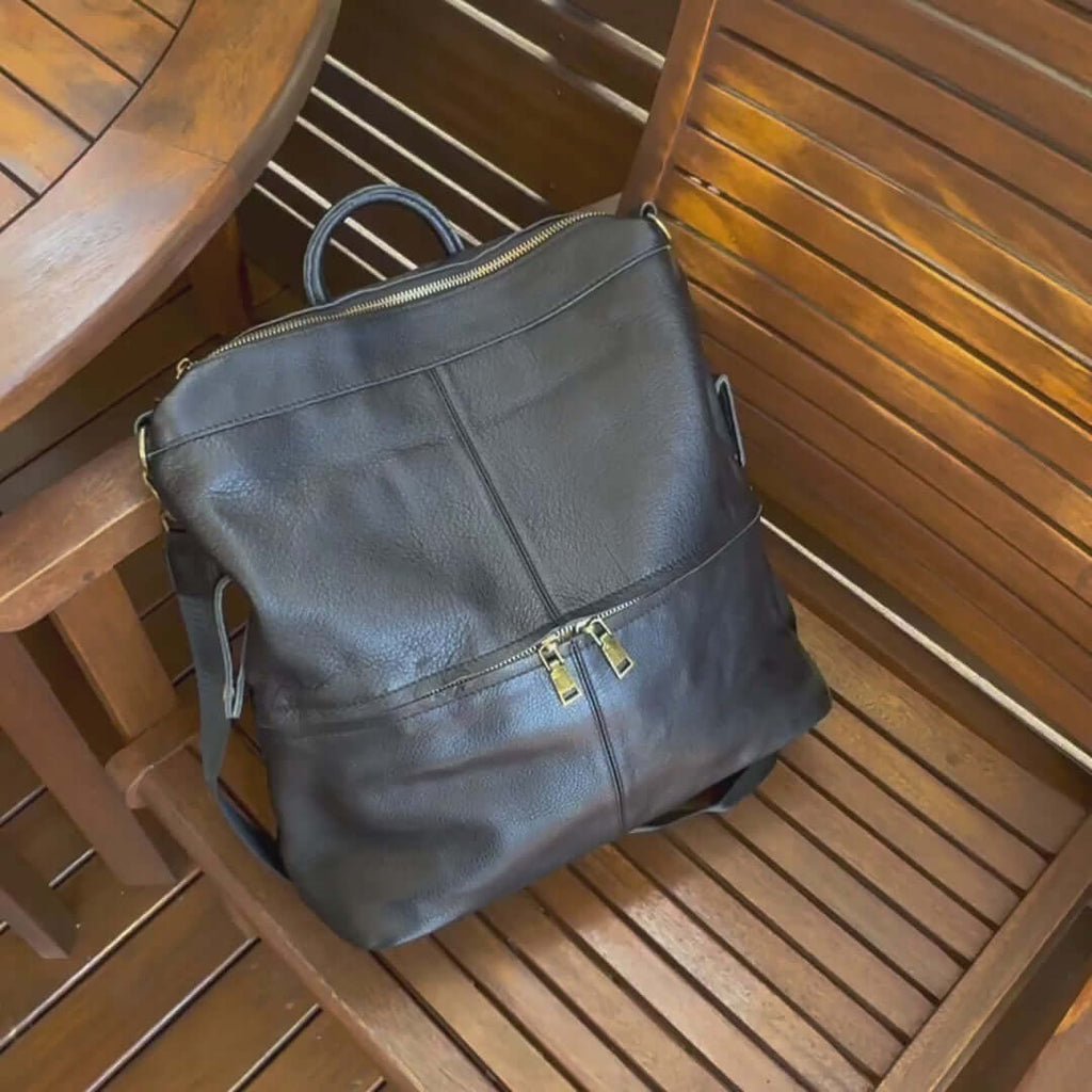 Versatile Leather Women's Backpack for Shoulder or Crossbody Use