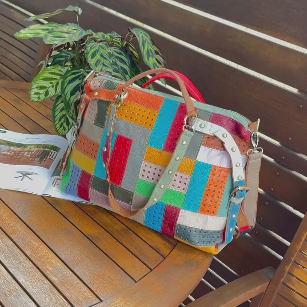 Colorful Leather Patchwork Handbag - Versatile & Spacious Design