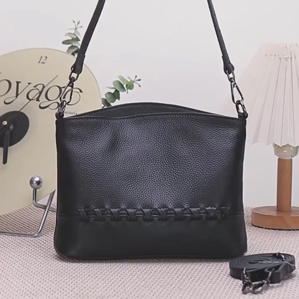 Soft Leather Crossbody Bag with Handwoven Detail