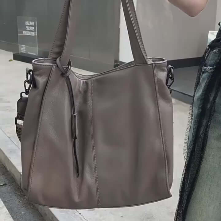 Soft Leather Tote Bag – Woven Strap Shoulder & Crossbody