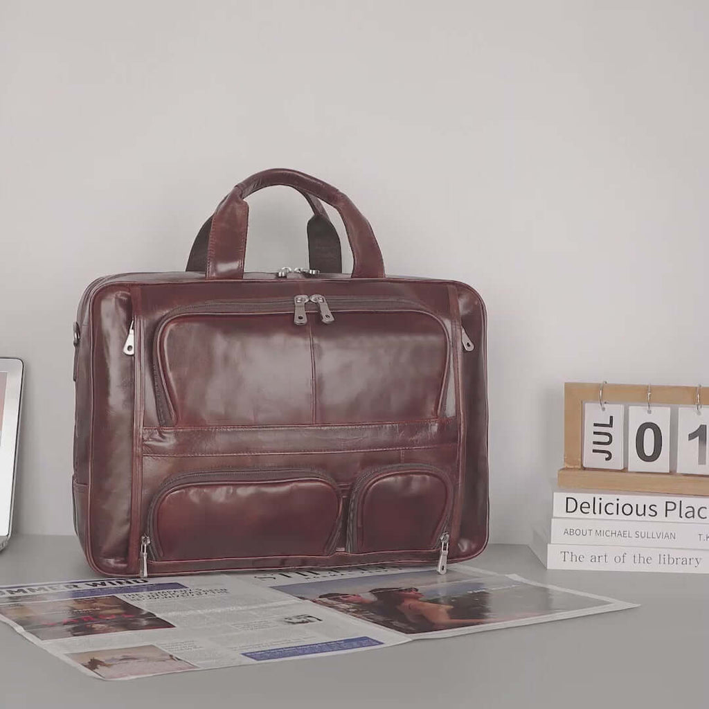 Brown Leather Laptop Bag for Business