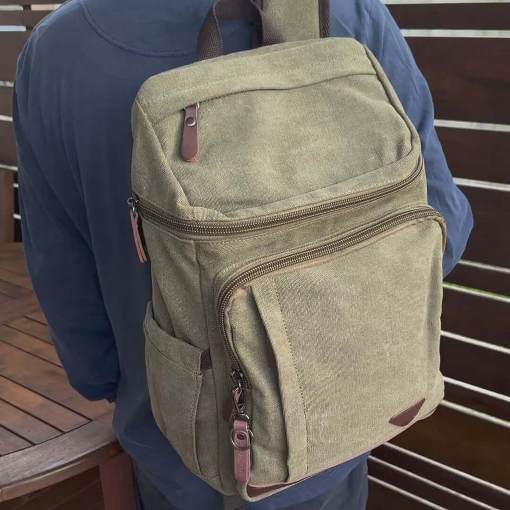 Casual Style Canvas Laptop Backpack 20L