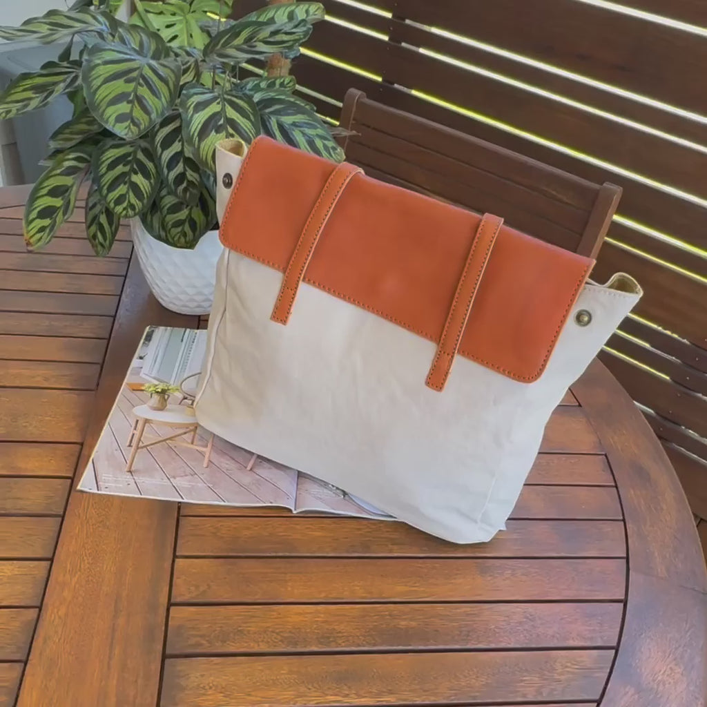 Canvas Tote Bag – Leather Flap Shoulder Bag