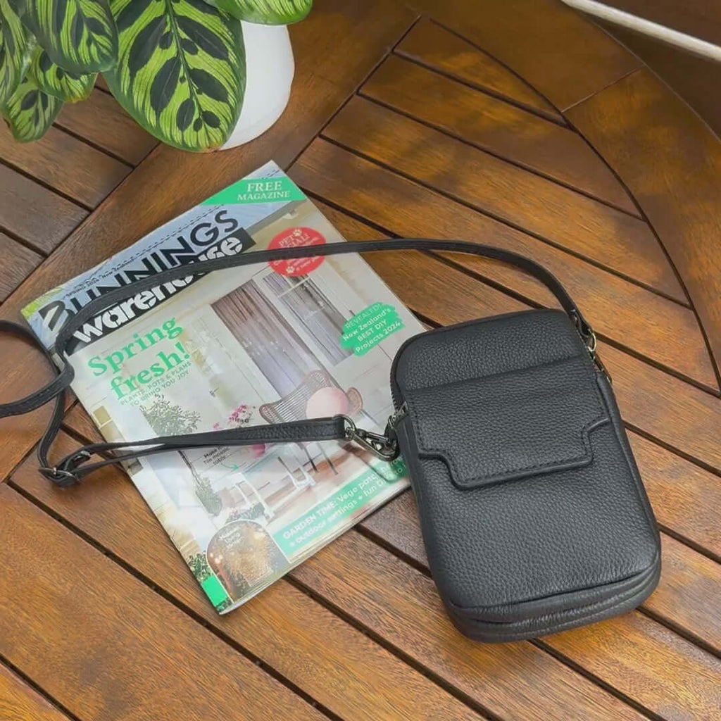 Leather Vertical Double Zipper Small Phone Crossbody Bag