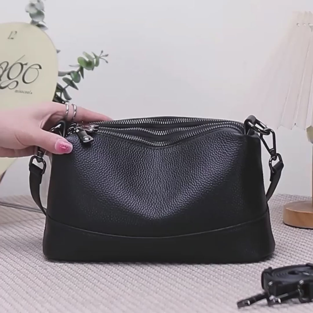 Leather Crossbody Shoulder Bag – Multi-Pocket Design
