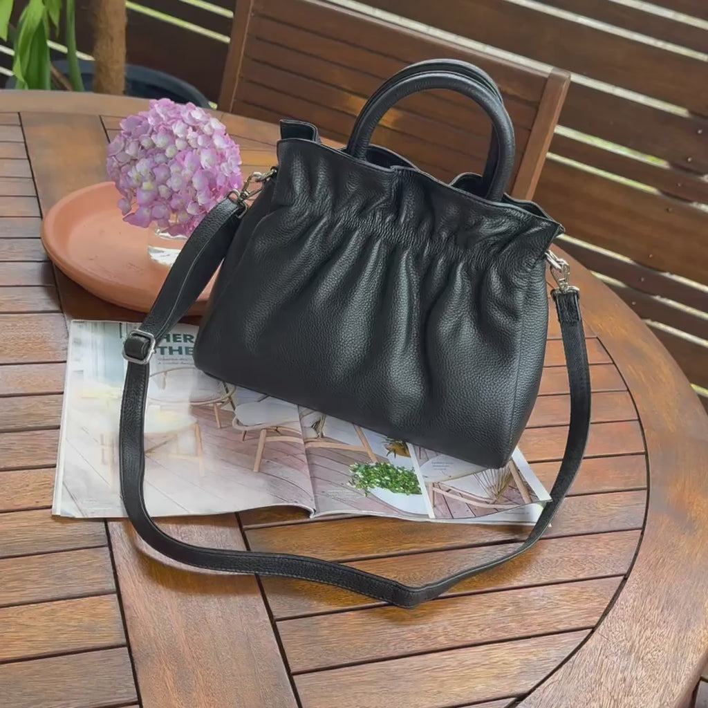 Leather Handbag – Softly Pleated Shoulder & Crossbody Bag