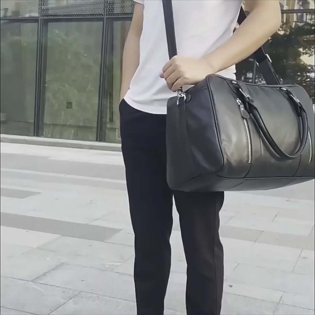 Black Leather Duffle Bag NZ - Luxury Travel Bag 29L
