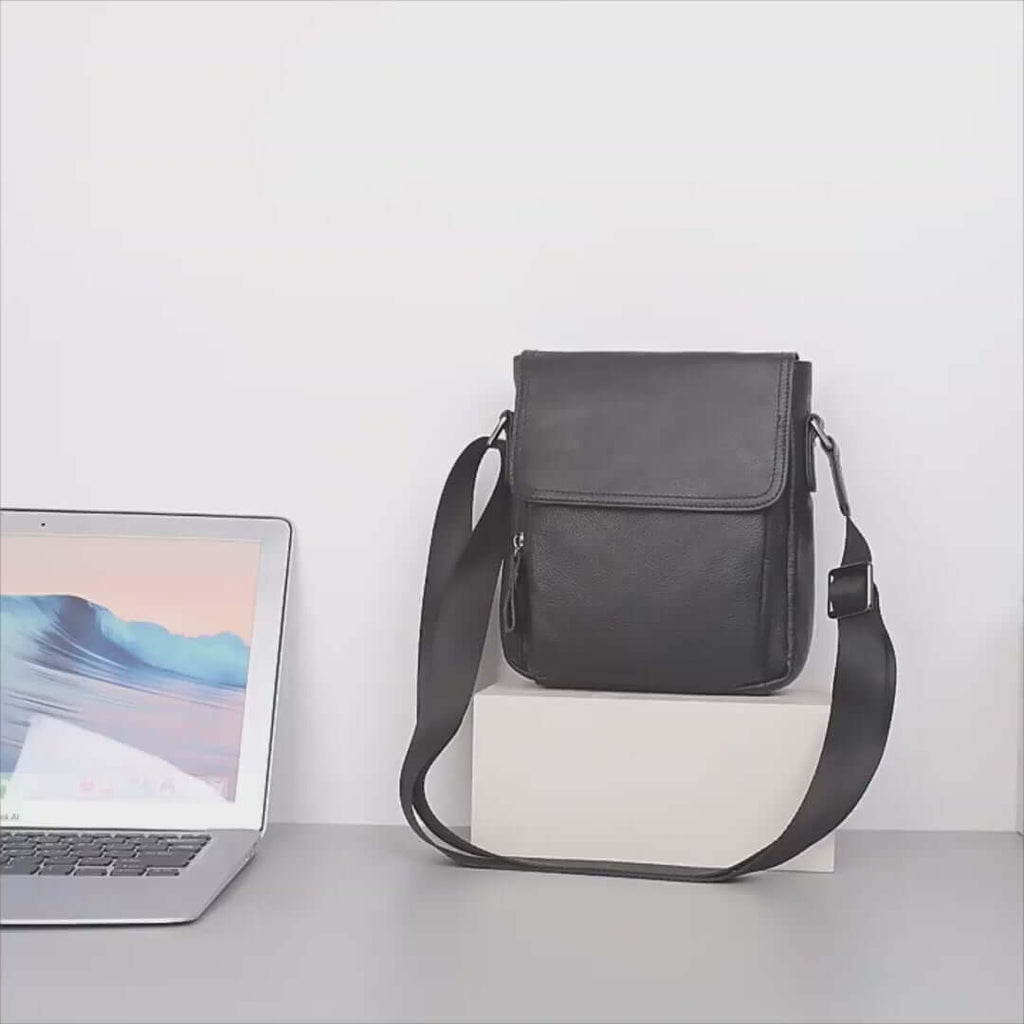 Classic Black Leather Crossbody Bag for Men
