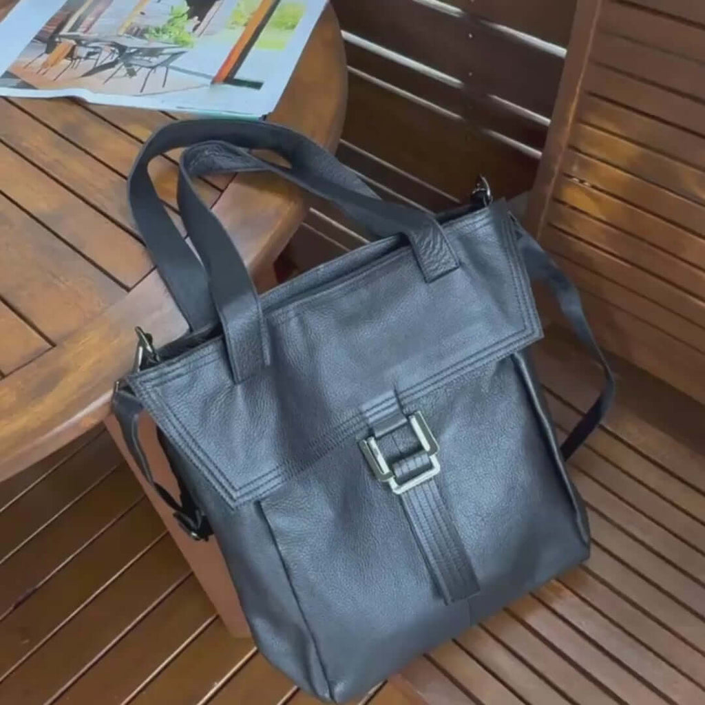 Large Premium Leather Vertical Shoulder Bag