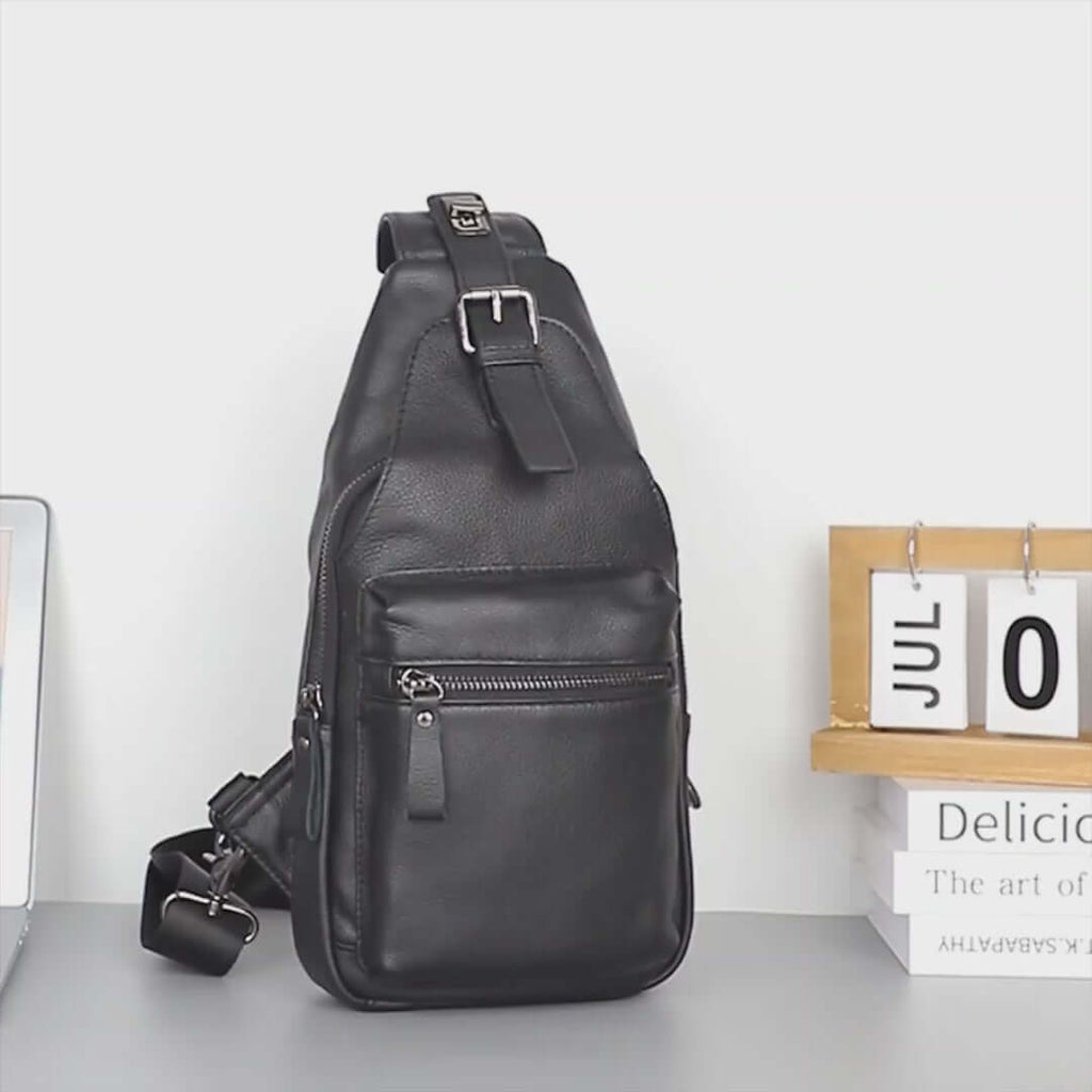 Black Leather Crossbody Sling Bag – Stylish & Practical
