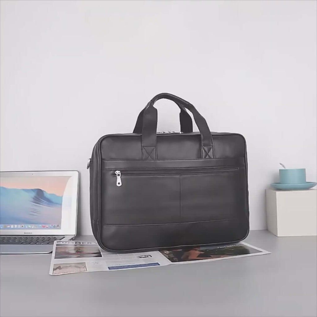 Black Nappa Leather Laptop Bag - Sleek and Functional