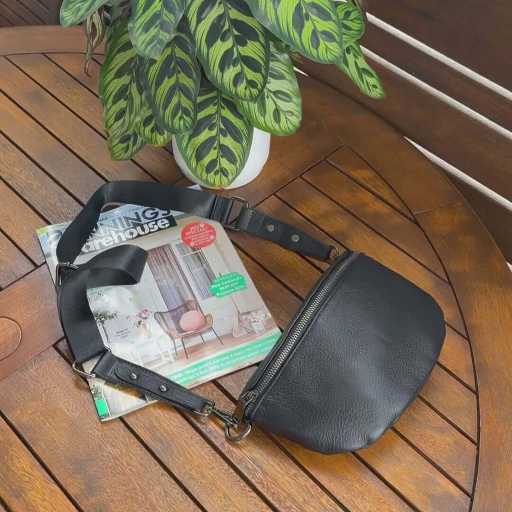 Women's Leather Bum Bag NZ - Versatile Black Crossbody Bag