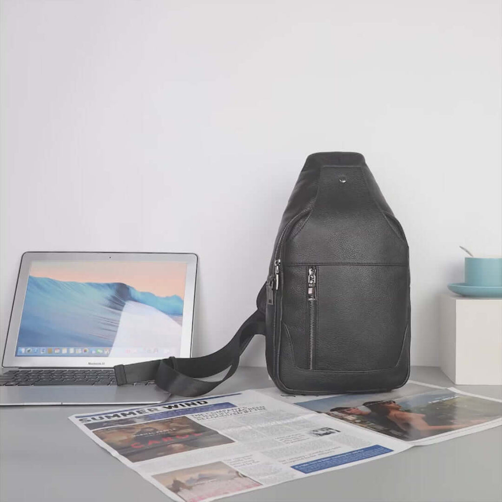 Black Leather Crossbody Sling Bag | Stylish & Functional